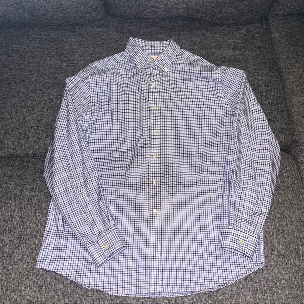 Michael Kors Slim Fit Non Iron Blue Plaid Button Down Shirt size 17 34/35